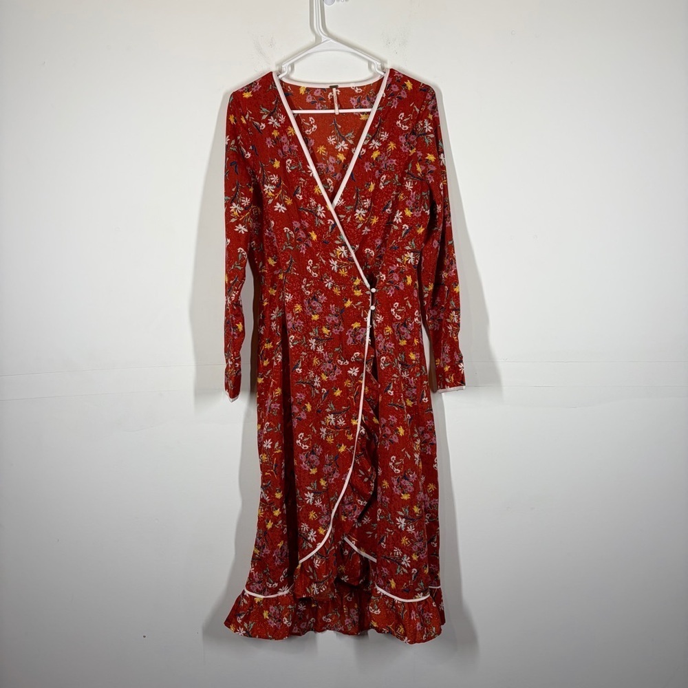 Free People Covent Garden Floral Wrap Midi Dress Size 6 - Picture 4 of 12